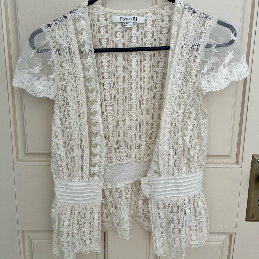 Forever 21 Cream Lace Overlay Top